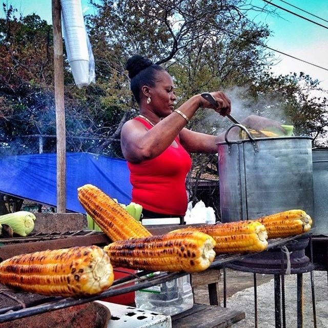 Roasted corn Jamaican roadside food